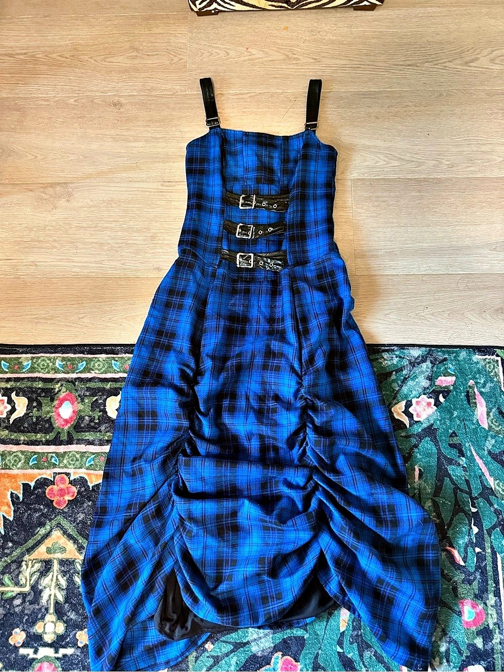 RARE VINTAGE lip service plaid blue scrunched dress